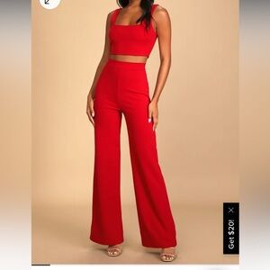 Lulu's Red Wide Leg High-Waisted Pants
